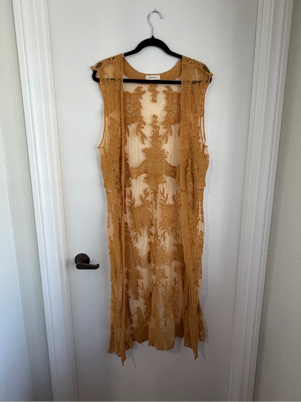 Sheer Lace Long Sleeve Vest Dress in Mustard - Unbranded NWOT
